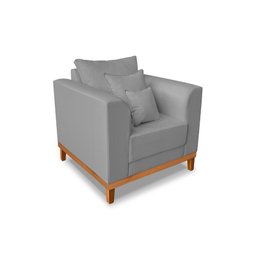 Kit Sofá 3 Lugares e 2 Poltronas Beny Viena com Almofadas Decorativa Linho Cinza - Madeira Prima Dec - 5
