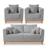 Kit Sofá 3 Lugares e 2 Poltronas Beny Viena com Almofadas Decorativa Linho Cinza - Madeira Prima Dec - 1
