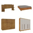 Ver imagem 2 de Quarto de Casal Roupeiro 6 Portas Portugal com Pés, Cama Casal Queen, Cabeceira e Cômoda 5 Gavetas Bege/Cinamomo/Off White