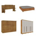 Ver imagem 2 de Quarto de Casal Roupeiro 6 Portas Portugal com Pés, Cama Casal Queen, Cabeceira e Cômoda 5 Gavetas