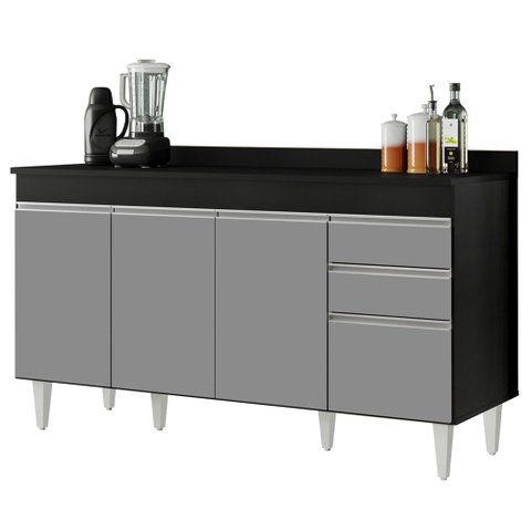Balcão Gabinete com Tampo 150cm Marrocos Preto/Cinza - Lumil Lumil Móveis