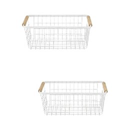 2x Cestos de Metal com Alça de Bambu 29x18,5x11,5cm - 1