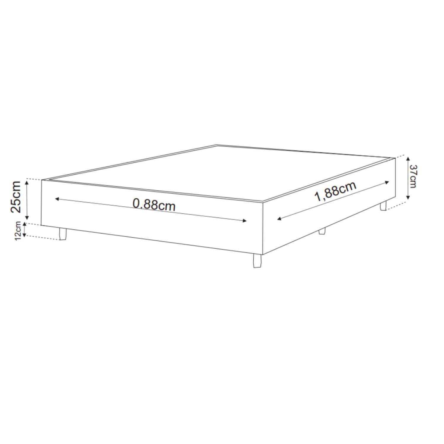 Base Box Solteiro 37cm x 188cm x 88cm Treviso Liso - 2