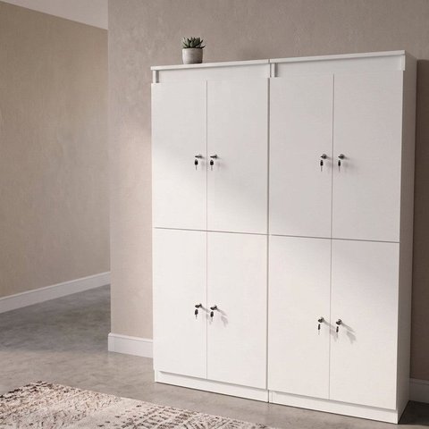 Kit 2 Armários Locker Guarda Volume 4 Portas com Chave Multiuso , Academia e Vestiário ME4204 Branco