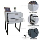 Ver imagem 3 de Mesa de Cabeceira Off White 40cm Eco Industrial 2 Gavetas Quarto Cama Base Metal Preta Puxador Prata