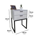 Ver imagem 2 de Mesa de Cabeceira Off White 40cm Eco Industrial 2 Gavetas Quarto Cama Base Metal Preta Puxador Prata