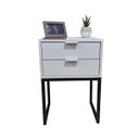 Ver imagem 5 de Mesa de Cabeceira Off White 40cm Eco Industrial 2 Gavetas Quarto Cama Base Metal Preta Puxador Prata