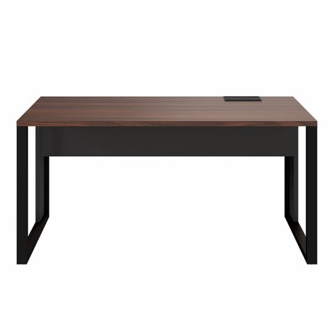 Plataforma Trabalho Individual com Caixa de Tomadas 135cm Industrial Executive Louro Preto Marrom