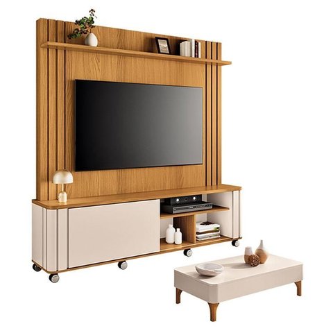 Estante Home Theater Trinus Cinamomo Off White com Mesa de Centro Liz Off White - Hb Móveis