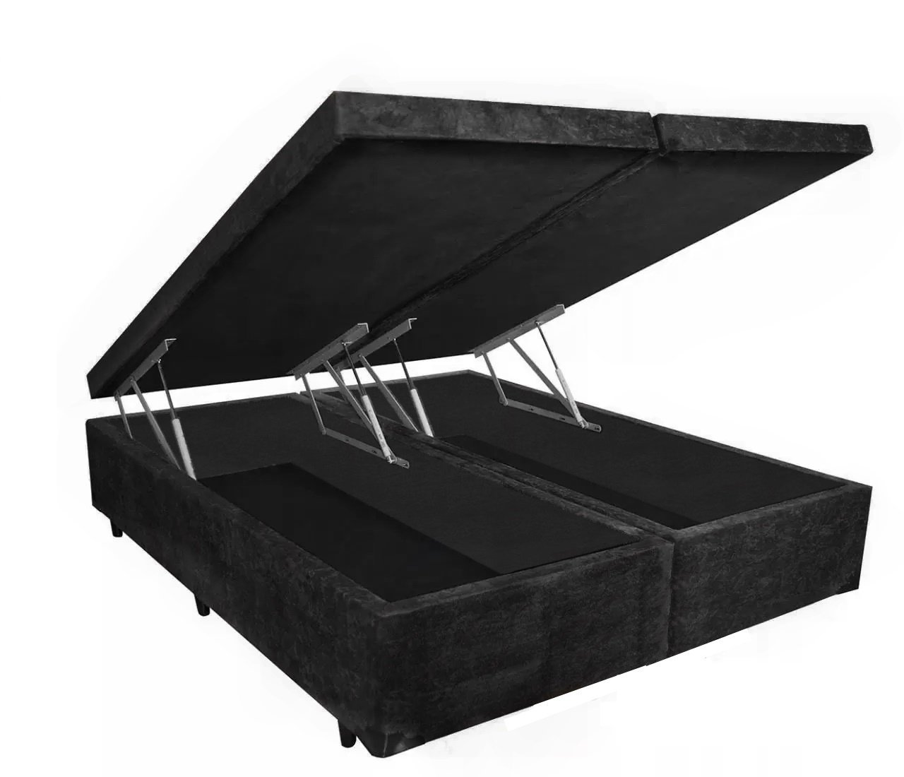 Cama Box Baú King Premium Preto Bipartido com Pistão a Gás - 193x203x41