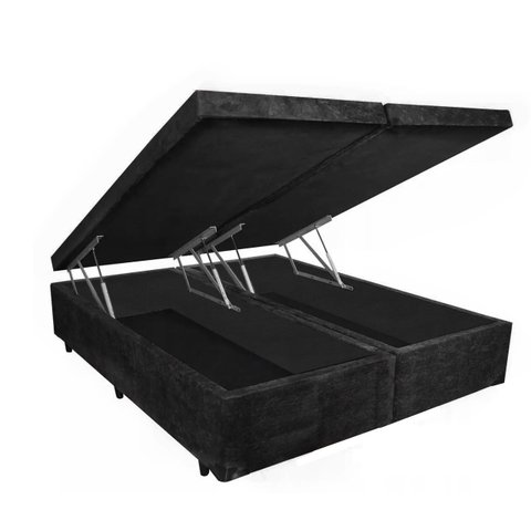 Cama Box Baú King Premium Preto Bipartido com Pistão a Gás - 193x203x41