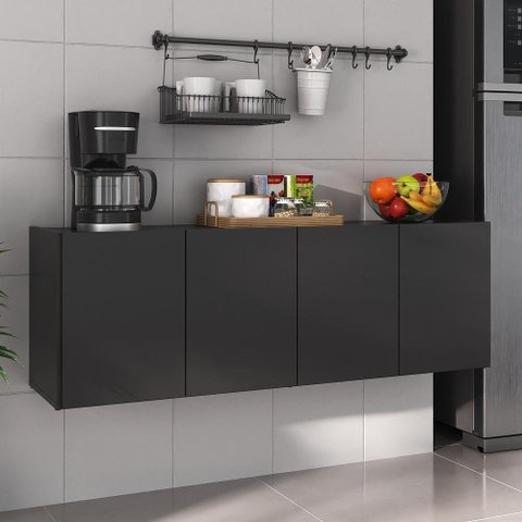 Balcão de Cozinha Suspenso 4 Portas Multimóveis Mp2167 Preto