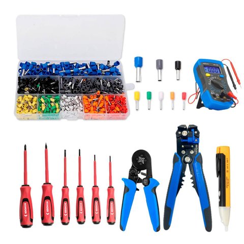 Conjunto de Equipamentos Eletricista Alicate Terminais Conectores