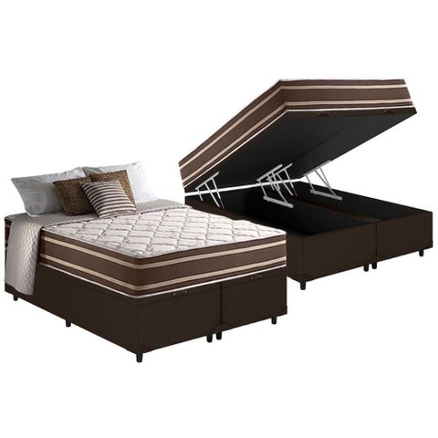 Cama Box Baú King: Colchão Molas Ensacadas Anjos Duo Sono MasterPocket+Base Courano Brown(193x203)