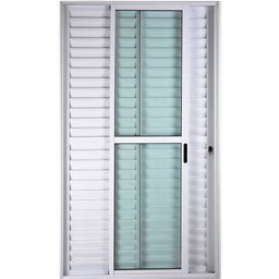 Porta de Alumínio de Correr Balcão 3 Folhas 2,10 x 1,50 Linha 25 Com Chave Cor Branco - 1