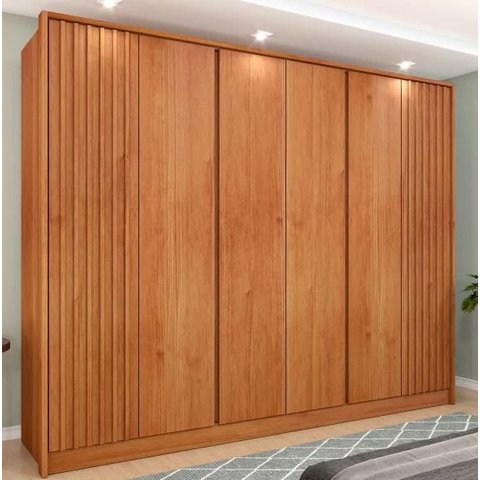 Guarda Roupa Casal 6 Portas 6 Gavetas Barcelona Ripado Tcil Móveis - Cinamomo