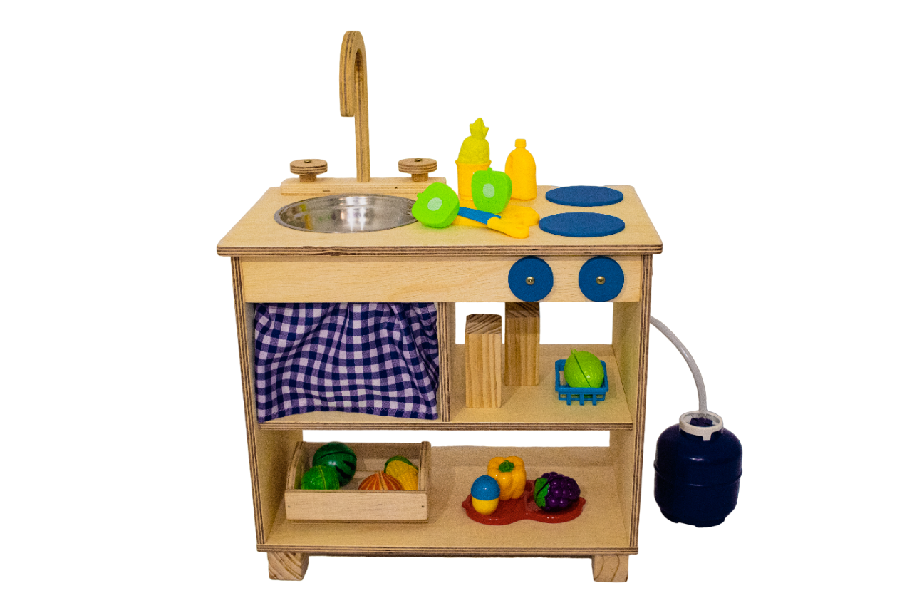 Cozinha infantil de madeira Azul com botijão – Ateliê de madeira