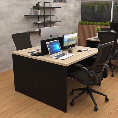 Estação de Trabalho Mesa Plataforma Escritório 1200x600 2 Lugares Netmobil - Dubai/preto