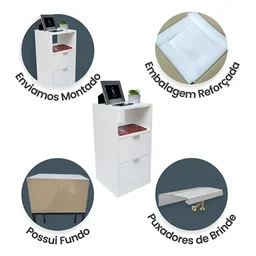 Mesa de Cabeceira Branca 2 Gavetas e 1 Nicho Mesinha para Quarto Lateral da Cama Estilo Cômoda - 4