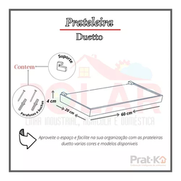 Prateleira Branca com Suporte 40x20 cm MDF Duetto Moldura Branca - Prat-K - 2