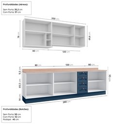 Cozinha Modulada 6 Peças com Tampo 3 Aéreos 3 Balcões CabeCasa MadeiraMadeira - 4