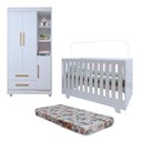 Ver imagem 2 de Quarto de Bebê Guarda Roupa 3 Portas e Berço Mini Cama 100% MDF com Colchão Nina