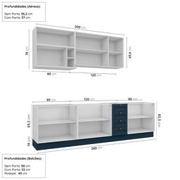 Cozinha Modulada 6 Peças Sem Tampo 3 Aéreos 3 Balcões Arizona CabeCasa MadeiraMadeira - 4