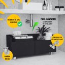 Ver imagem 2 de Balcão Gabinete de Banheiro com Rodízio Preto Minimalista 60cm