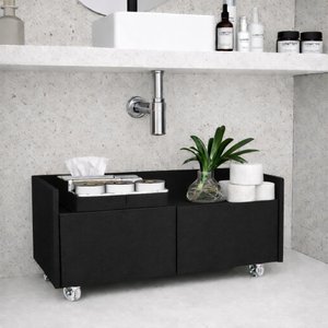 Balcão Gabinete de Banheiro com Rodízio Preto Minimalista 60cm