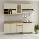 Ver imagem 1 de Cozinha Modulada 6 Peças 2 Aéreos 1 Balcão 120cm e 1 de 80cm com Tampo Cooktop Bege/Nature