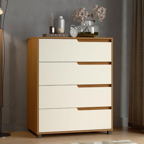 Cômoda Quarto 80cm x 104cm com 4 Gavetas Usinadas 100% MDF Cor:Nature com Champamhe