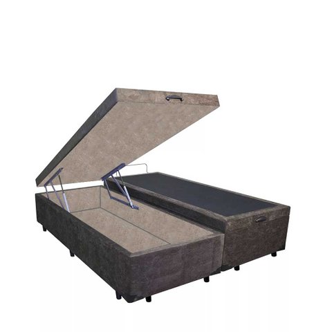 Base Box Baú Luxo Blindado Queen Bipartido AColchoes Suede Marrom 49x158x198