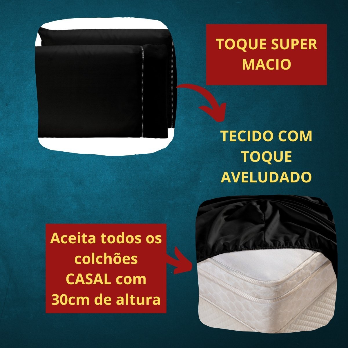 Lençol Casal Elástico 400 Fios Preto Micropercal Jogo 3 Peça - 4