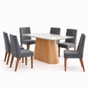 Ver imagem 2 de Conjunto Sala de Jantar Mesa Olivia 160cm Tampo MDF e Vidro Canto Arredondado 6 Cadeiras Maitê