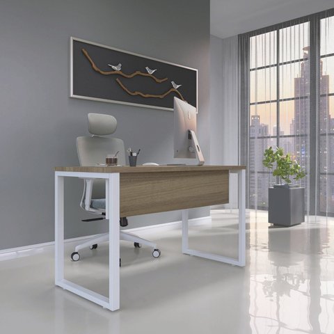 Escrivaninha Mesa Escritório X 150cm Industrial Marrom e Branco