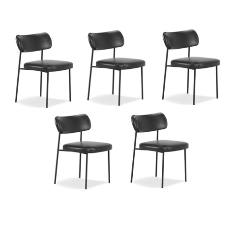 Kit 5 Cadeiras para Sala de Jantar e Cozinha Melissa em Aço Carbono Couro PU Preto