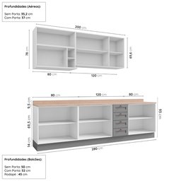 Cozinha Modulada 6 Peças com Tampo 3 Aéreos 3 Balcões CabeCasa MadeiraMadeira - 4