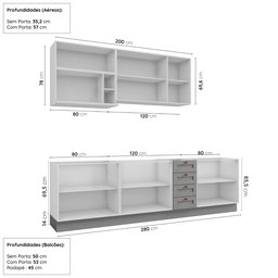Cozinha Modulada 6 Peças Sem Tampo 3 Aéreos 3 Balcões Arizona CabeCasa MadeiraMadeira - 4