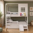 Ver imagem 1 de Treliche Infantil Casinha Reta com Grade Removível e Escorregador Madeira Maciça Branco