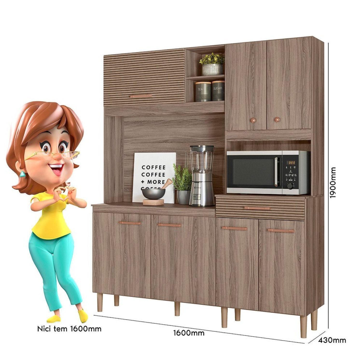 Kit Cozinha Compacta 7 Portas 1 Gaveta Alecrim - 3