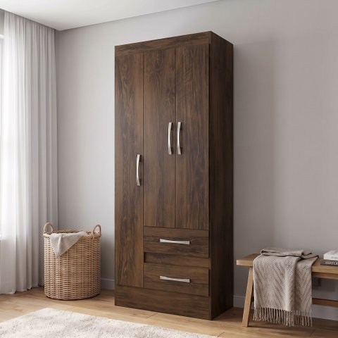 Guarda-Roupa Solteiro 3 Portas 2 Gavetas Cacau Nobre