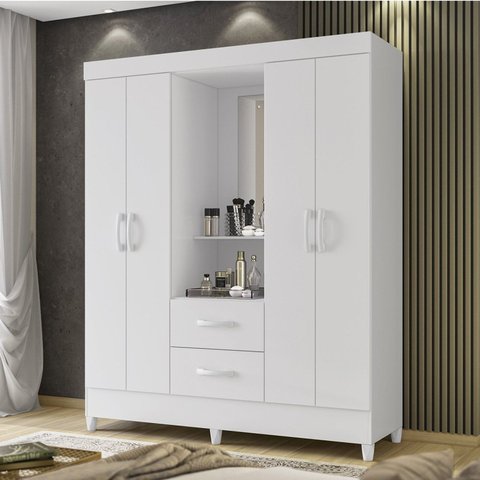 Guarda Roupas 4 Portas 2 Gavetas Mobi Capelinha Branco/Fosco