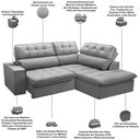 Ver imagem 4 de Sofá 3 Lugares Retrátil Reclinável Chaise Direito 243cm Solin F04 Veludo Cinza - Lyam Decor