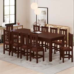Mesa de Jantar Safira 220x88 com 10 Cadeiras Diamante Estofado Marrom:castanho - 1