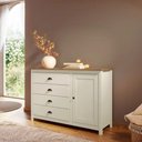 Ver imagem 4 de Cômoda Topázio 4 Gavetas e 1 Porta Madeira Maciça Metal Branco e Freijó