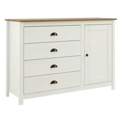 Cômoda Topázio 4 Gavetas e 1 Porta Madeira Maciça Metal Branco e Freijó
