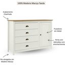 Ver imagem 3 de Cômoda Topázio 4 Gavetas e 1 Porta Madeira Maciça Metal Branco e Freijó