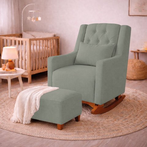 Poltrona de Amamentação Balanço e Puff Primeiro Amor Bouclé
