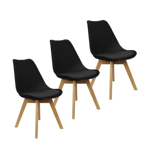 Kit 3 Cadeiras Leda Synk Saarinen Cozinha Preta Preto