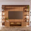 Ver imagem 1 de Rack com Painel para TV até 85" 11 Prateleiras e LED Neon Float 291cm - Canella c/ Champanhe